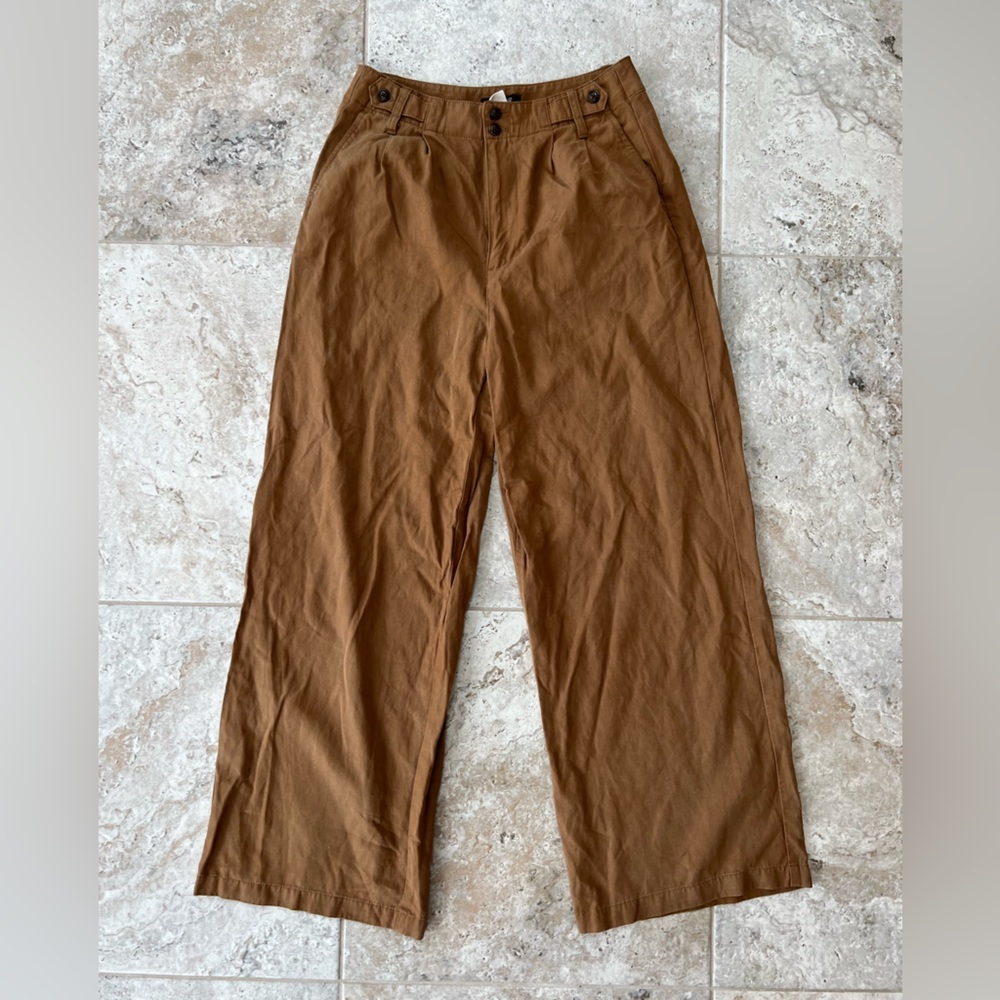Madewell The Harlow Wide-Leg Linen Blend Pant in Acorn Brown, size 4 - Picture 1 of 13
